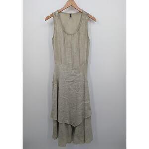 Inizio Italy Dress Medium Linen Mixed Media Lagenlook Tan Pockets Textured